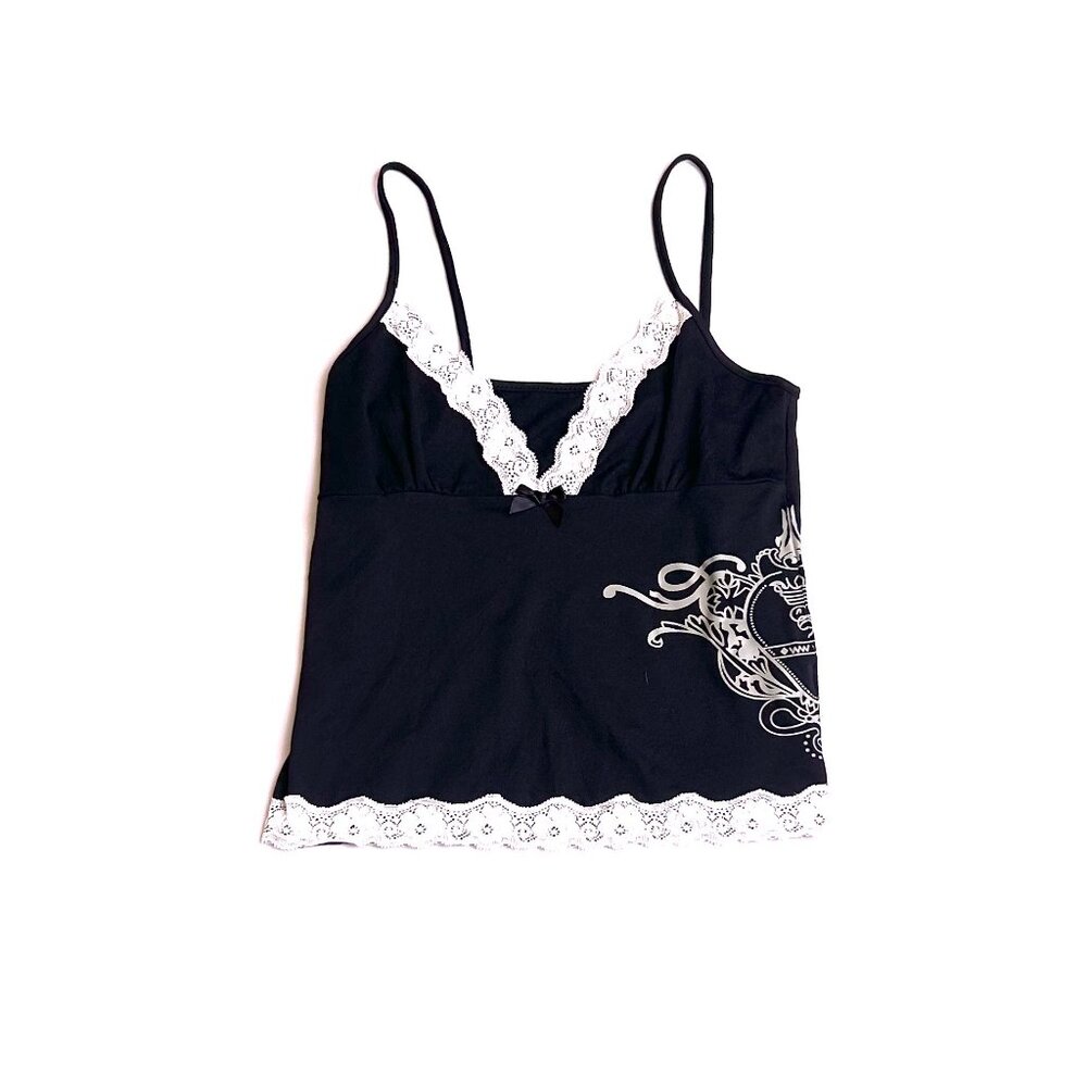 black grunge tank w/ bow and lace detail